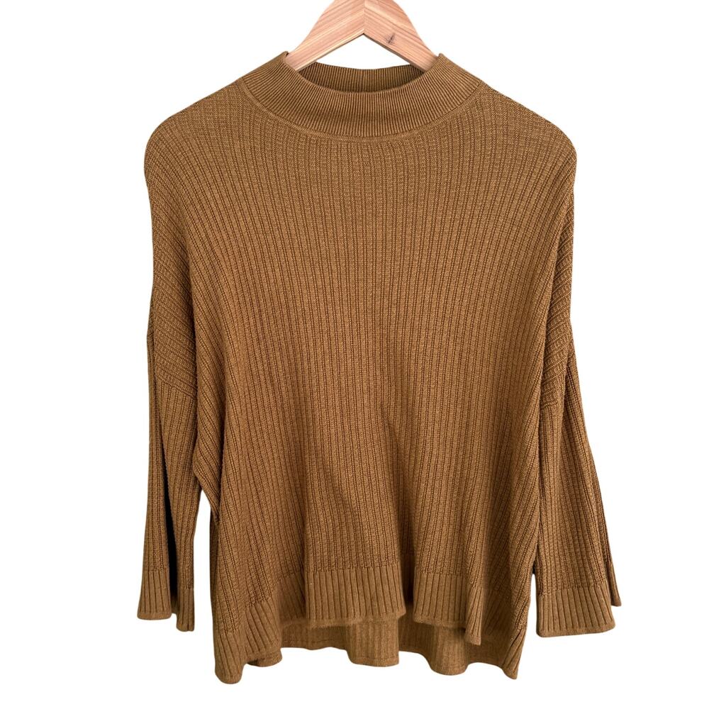 Lilla P Mock Neck Sweater L Yellow Pointelle Western Boho Turtleneck Anthro